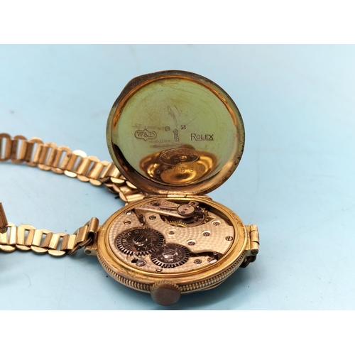 338 - 9ct Cased Rolex Movement Watch with Gold Tone Strap. A/F  Glass and Requires Second Finger.
