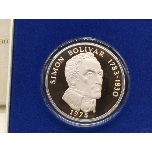 34 - Panama 1975 Simon Bolivar Large 20 Balboa Silver Proof Coin with Certificate of Authenticity. 129.59... 