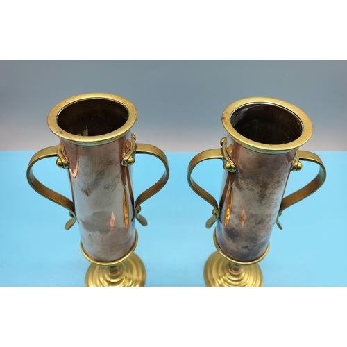 351 - Arts and Crafts Copper and Brass 24cm Spill Vases (2).