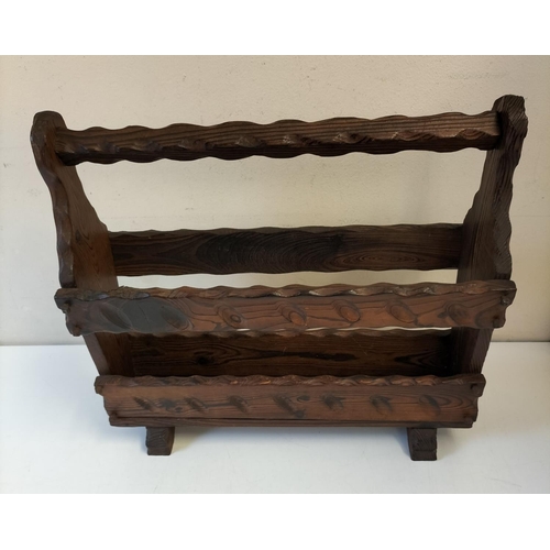 359 - Ornate Wooden Magazine Rack. 48cm x 44cm.