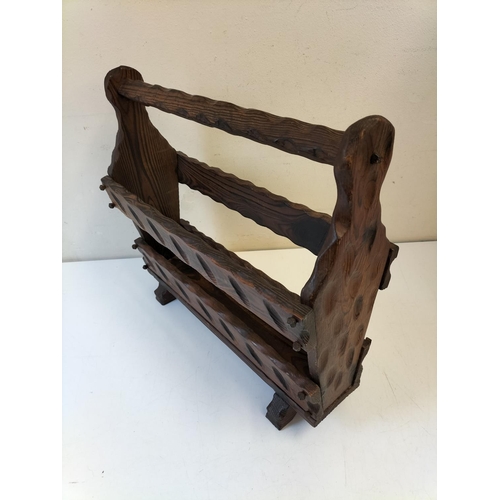 359 - Ornate Wooden Magazine Rack. 48cm x 44cm.