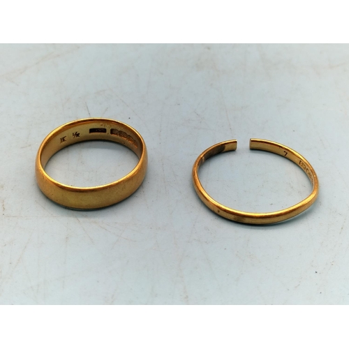 362 - 22 Ct Gold Band Ring. Size J plus Scrap/Repair 22ct Gold Ring. Size Q. 6.2 Grams.