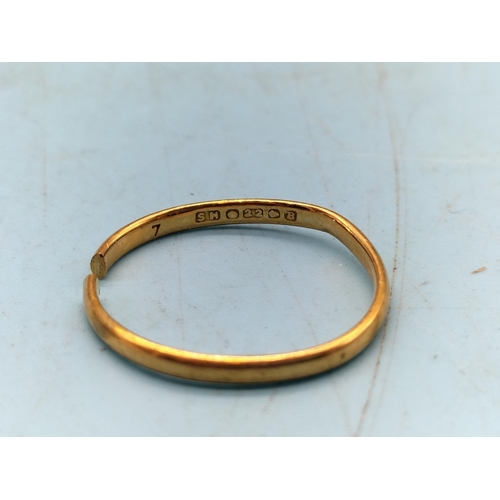 362 - 22 Ct Gold Band Ring. Size J plus Scrap/Repair 22ct Gold Ring. Size Q. 6.2 Grams.