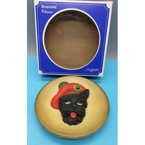 372 - Boxed Bossons Scottie Dog 'Good Luck' Small Plaque. 15cm Diameter.