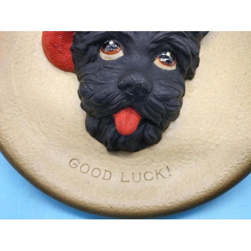 372 - Boxed Bossons Scottie Dog 'Good Luck' Small Plaque. 15cm Diameter.