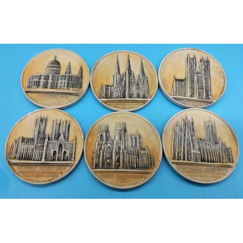 374 - Collection of Ivorex Chalk Plaques/Medallions (possibly Bossons) of Cathedrals. 6cm Diameter. Some w... 