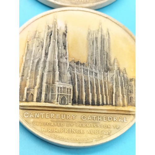 374 - Collection of Ivorex Chalk Plaques/Medallions (possibly Bossons) of Cathedrals. 6cm Diameter. Some w... 