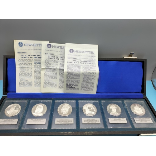 44 - B.C.S. Box Set of 6 Fine Silver .999 Proofs Issue 19-24 with Paperwork - Alfred the Great, Isaac New... 