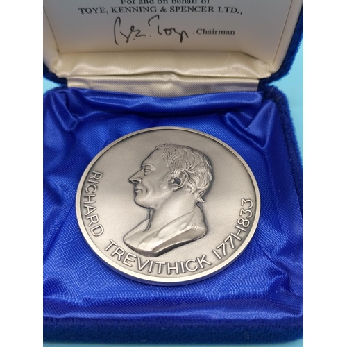 50 - The Richard Trevithick 1771-1833 Hallmarked Silver Limited Edition Medal 70/1000. 52 Grams.