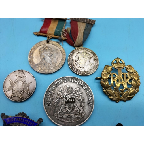 50A - Collection of Medals plus RAF Cap Badge. Some Silver.