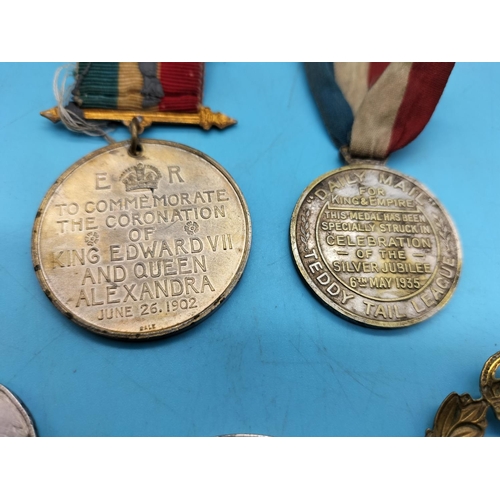 50A - Collection of Medals plus RAF Cap Badge. Some Silver.