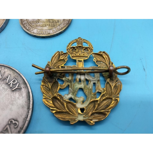 50A - Collection of Medals plus RAF Cap Badge. Some Silver.