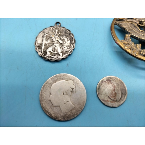 55A - USA Air Force Badge, Sterling Silver Army Eagle Insignia Vanguard 154 plus Silver Coins and St Chris... 