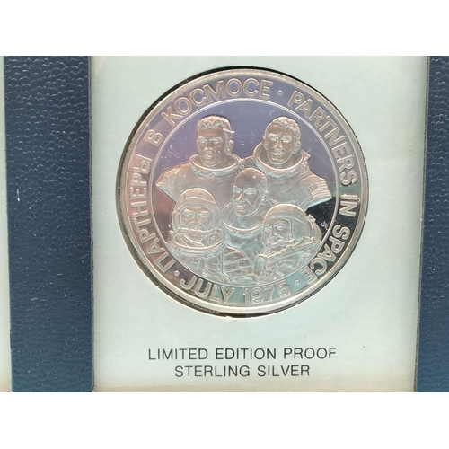63 - Sterling Silver 'Apollo-Soyuz Space Mission 1975' Coin plus First Day Cover Set.