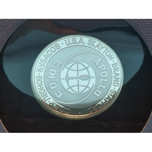 63 - Sterling Silver 'Apollo-Soyuz Space Mission 1975' Coin plus First Day Cover Set.