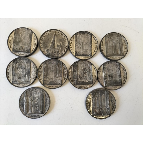 65A - Set of 10 White Metal Cathedral Medals/Medallions by J Davis, Birmingham c 1840s. Approx 6cm Diamete... 