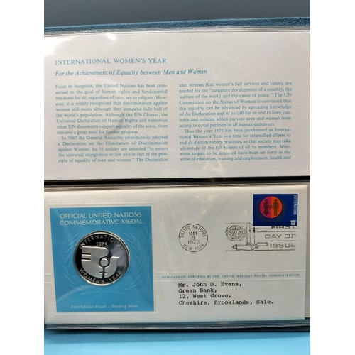 66 - Sterling Silver 'Official United Nations Medallic' Coins plus  First Day Covers.