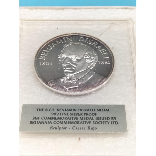 8 - The B.C.S. 'Benjamin Disraeli' Medal .999 Fine Silver Proof 31st Commemorative Medal issued by Brita... 