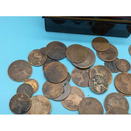 85 - Tin containing a Quantity of Mixed Victorian Copper Coins.