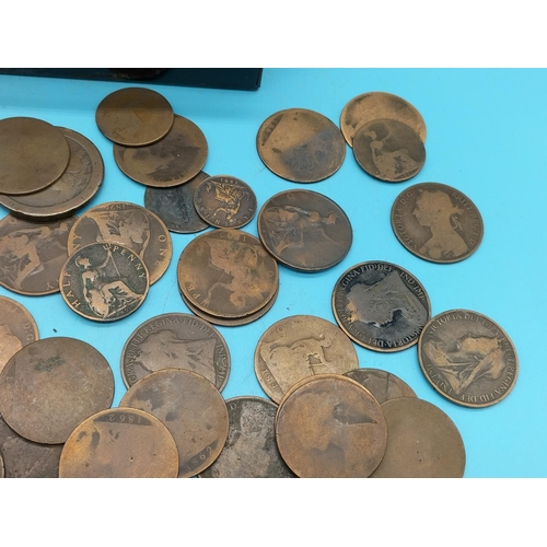 85 - Tin containing a Quantity of Mixed Victorian Copper Coins.