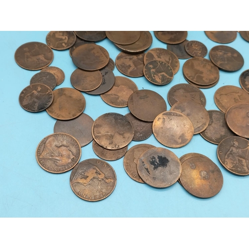 85 - Tin containing a Quantity of Mixed Victorian Copper Coins.