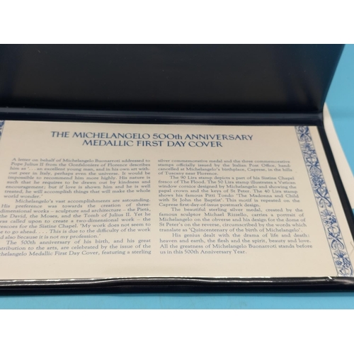 88 - Sterling Silver 1975 'Michaelangelo 500th Anniversary' Medallic First Day Cover and Coin plus Paperw... 