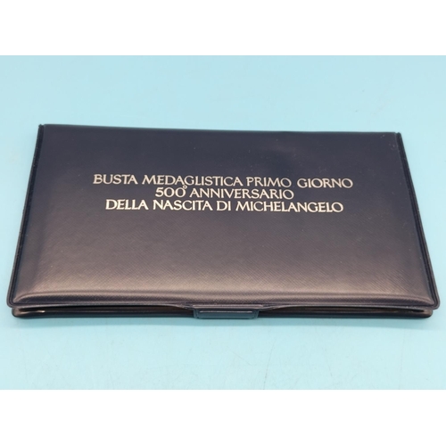 88 - Sterling Silver 1975 'Michaelangelo 500th Anniversary' Medallic First Day Cover and Coin plus Paperw... 