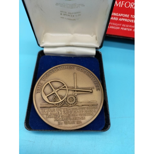93 - 3 x Medals - 'Richard Trevithick 1771-1833', 'Opening of London Bridge' and 'Sir Thomas Stamford Raf... 