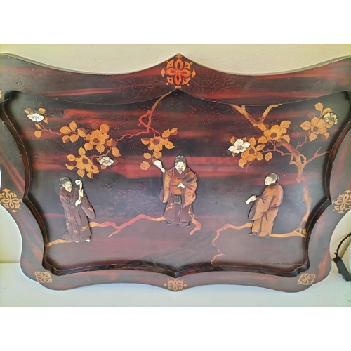 342 - Japanese Shibayama Meiji Period Hardwood Wall Panel with Hand Carved Decoration. 70cm x 50cm.
