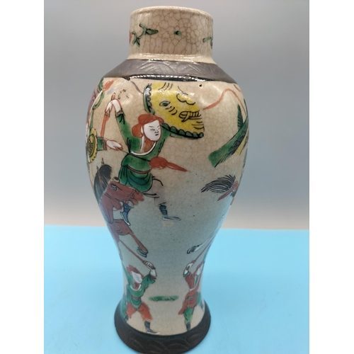 344 - Chinese 19th Century Hand Painted Nanking Warrior 26cm Vase. Marks to Base.