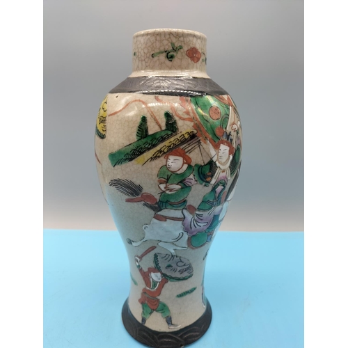 344 - Chinese 19th Century Hand Painted Nanking Warrior 26cm Vase. Marks to Base.