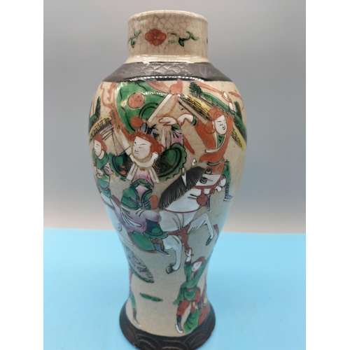 344 - Chinese 19th Century Hand Painted Nanking Warrior 26cm Vase. Marks to Base.