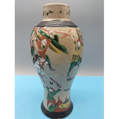 344 - Chinese 19th Century Hand Painted Nanking Warrior 26cm Vase. Marks to Base.