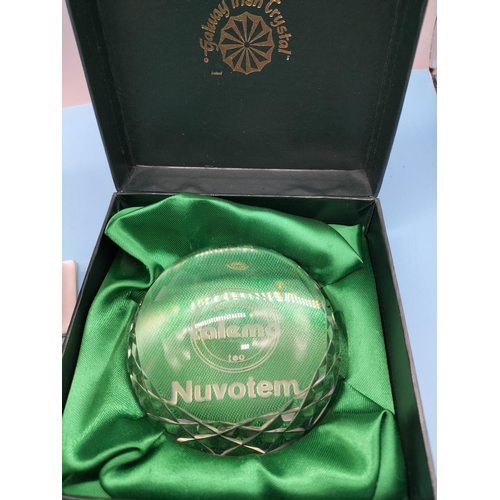 227 - Galway Crystal Glass Paperweight (Boxed), Royal Doulton 'Baltimore' Clock plus Royal Worcester Queen... 