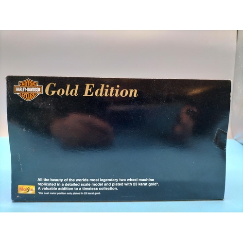 240 - Maisto 1:18 Scale 23k Gold Plated Limited Edition Die Cast Harley Davidson Motorcycle. Boxed