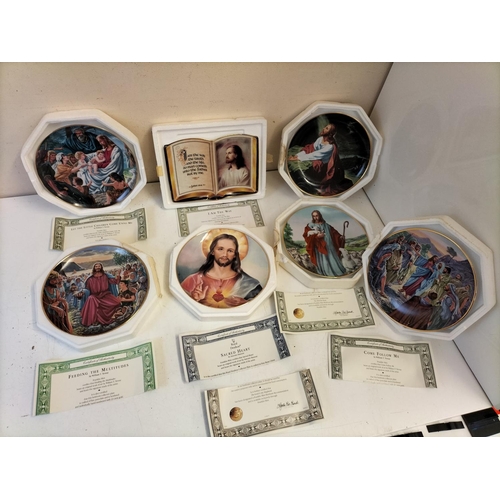 379 - Religious China Plaques (7). Approx 21cm Diameter. Boxed.