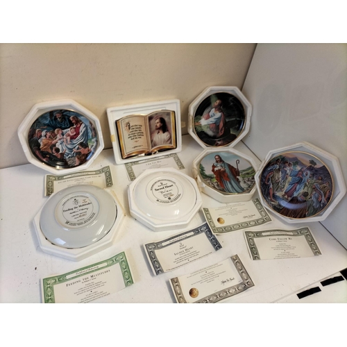 379 - Religious China Plaques (7). Approx 21cm Diameter. Boxed.
