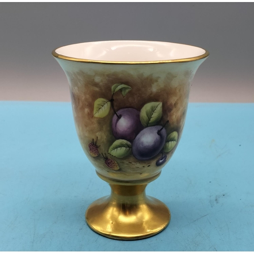 383 - Peter Gosling Hand Painted 11.5cm Goblet Vase. Fruit Scene and 24ct Gilding. Signed and Back Stamped... 