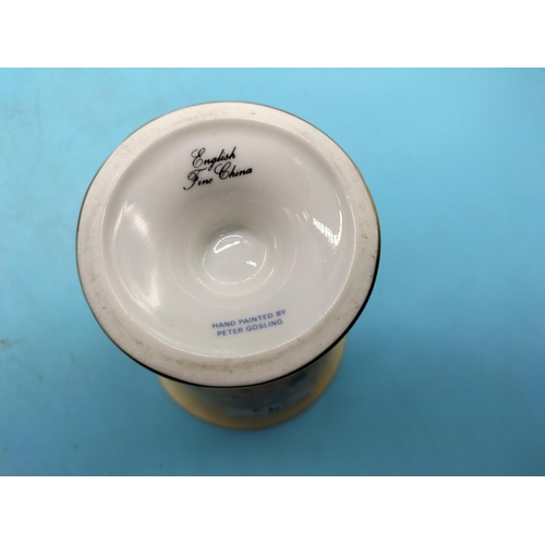 383 - Peter Gosling Hand Painted 11.5cm Goblet Vase. Fruit Scene and 24ct Gilding. Signed and Back Stamped... 