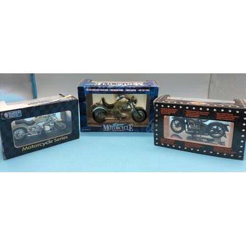 387 - 3 x Boxed Die-Cast Motorcycles to include Harley Davidson.