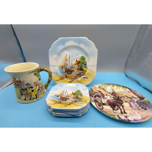 828 - Crown Devon Fieldings Musical Tankard W/O  (Chip to Rim), Falcon Ware Sandwich Plate plus Side Plate... 