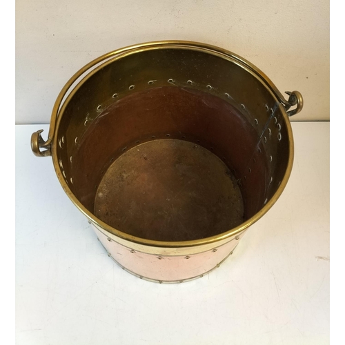 152 - Large Copper and Brass Log/Coal Bucket. 34cm High, 34cm Diameter.