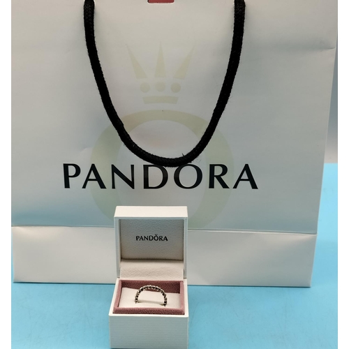 249 - Pandora Love Heart Design Ring with Box and Bag. Stamped S925 ALE. Size 54.
