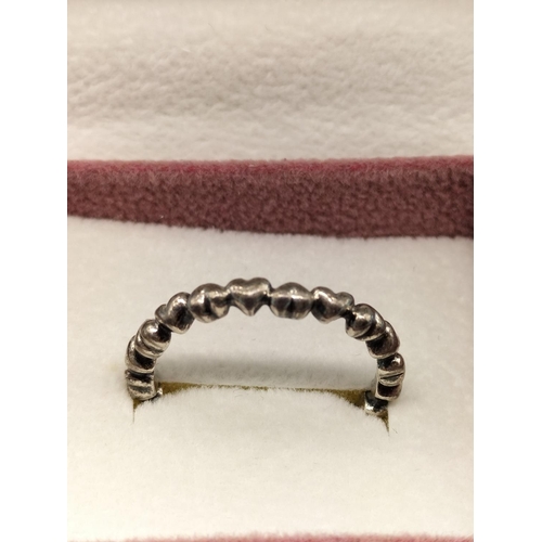 249 - Pandora Love Heart Design Ring with Box and Bag. Stamped S925 ALE. Size 54.