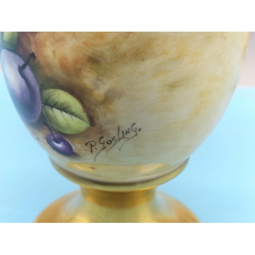 383 - Peter Gosling Hand Painted 11.5cm Goblet Vase. Fruit Scene and 24ct Gilding. Signed and Back Stamped... 