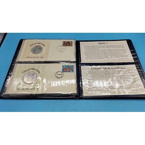 75A - Folder containing 4 x  Sterling Silver Coins with First Day Covers - Robert the Bruce, Owen Glendowe... 