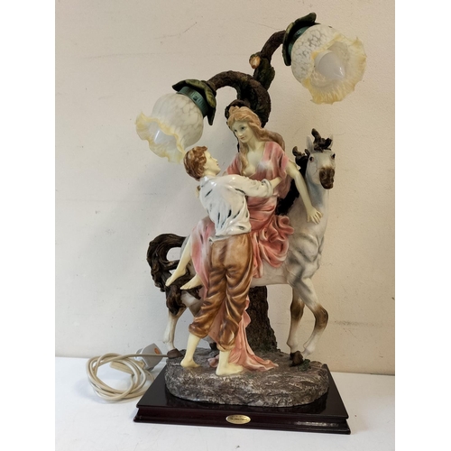 708 - Juliana Collection Large Lamp with Lady on Horse and Man Lifting Her Down. 67cm High, 32cm x 24cm.
