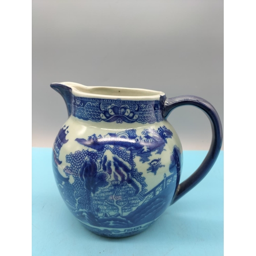 712 - Victorian Ironstone Blue and White 17cm Jug. 11cm Diameter.