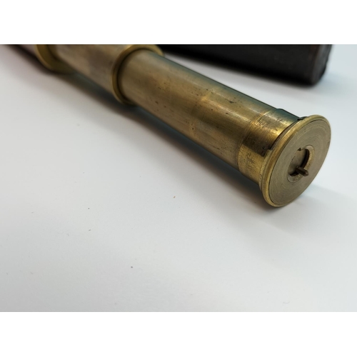 134 - 3 Section Leather Bound Brass Telescope in Tube Case.