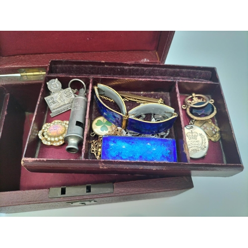146 - Jewellery Box of Mixed Costume Jewellery, Letter Openers, Whistle, Badges, etc. Box Size 9cm High, 1... 